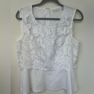 Liz Claiborne White Textured Sleeveless Blouse